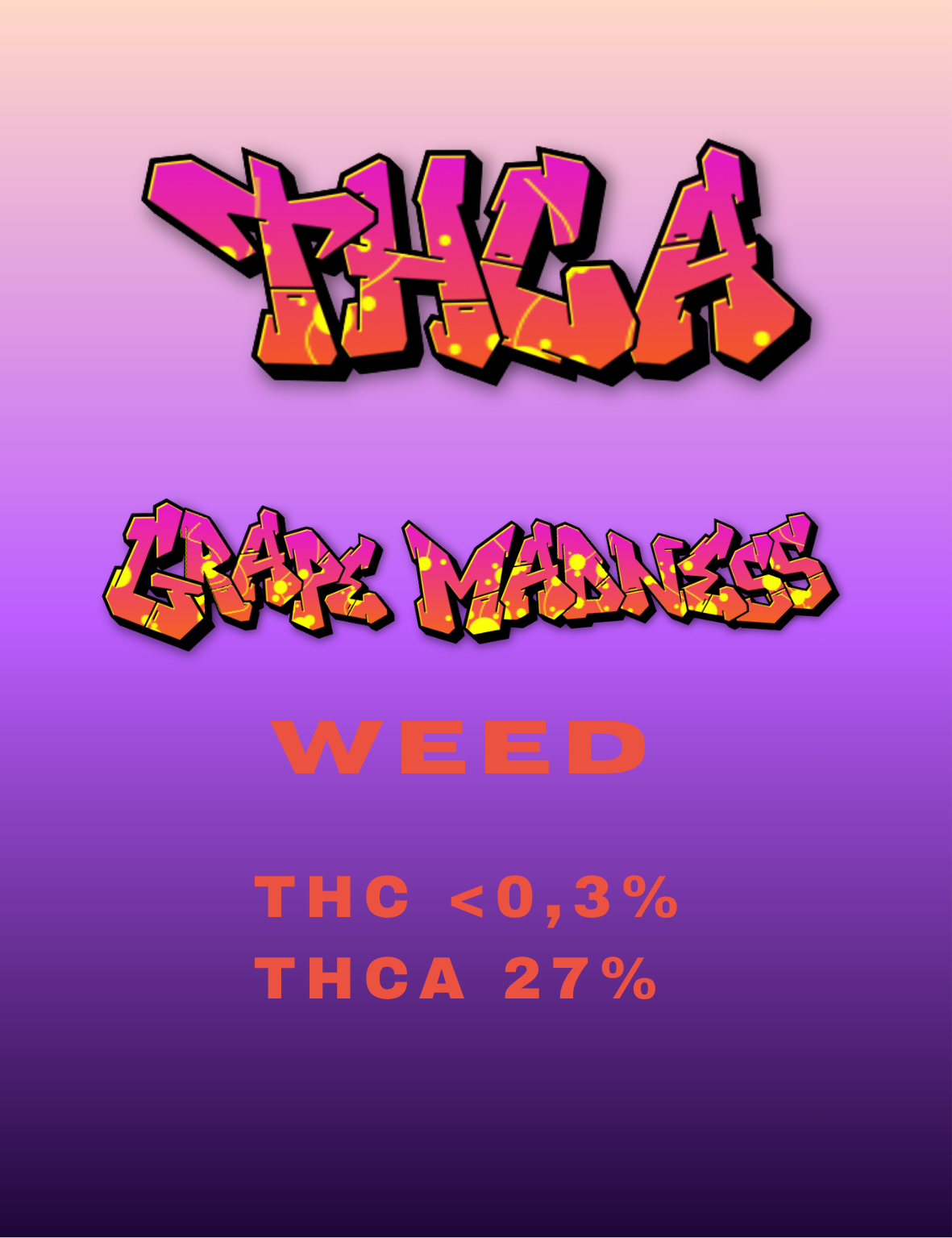 THCA Weed Grape Madness 27% – Premium Indoor THCA Blüten, laborgeprüft, 27% THCA, unter 0,3% THC | Hemp Express