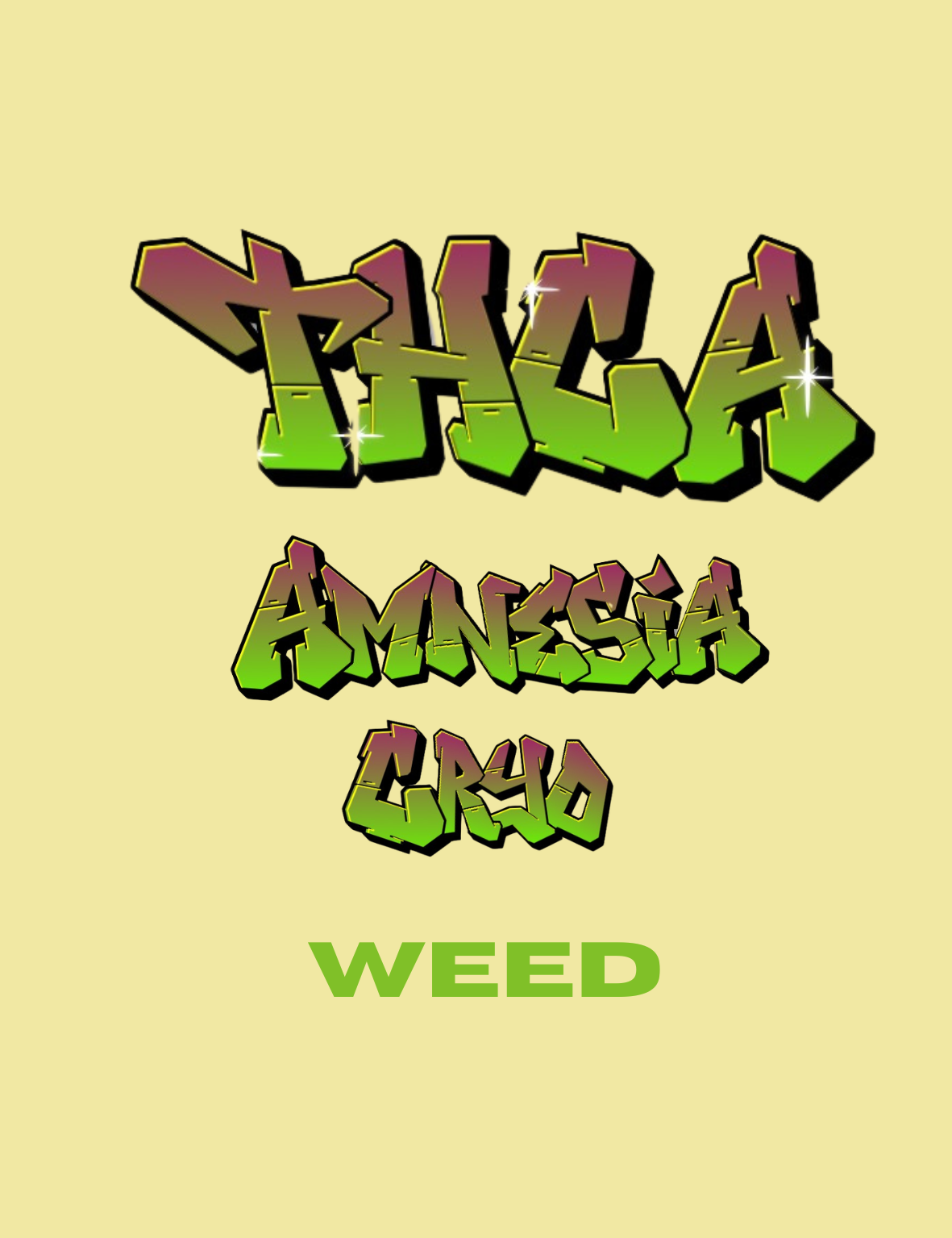 THCA Amnesia Cryo Weed – Graffiti-Produktgrafik mit Sortenname im Street-Art-Stil, Hemp Express